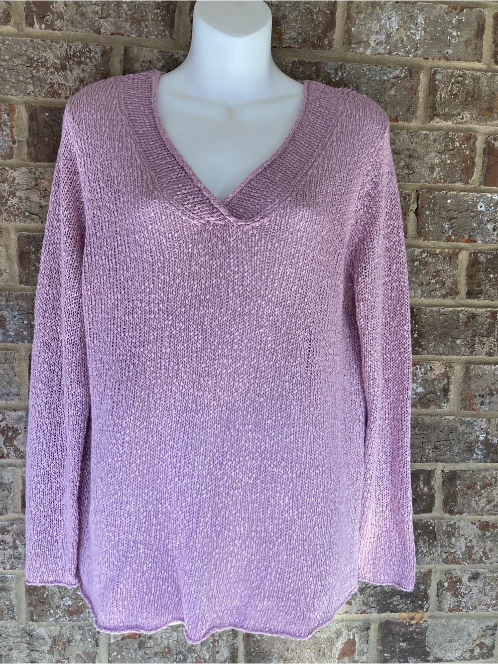 Eileen Fisher lilac purple silk nylon v neck sweater L